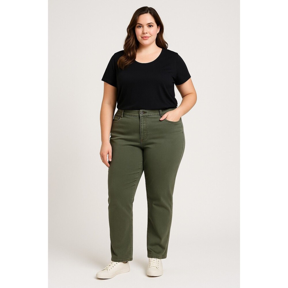 Cato Woman Plus Size 20W Olive Green Stretch Twill Pants EUC - Picture 2 of 11